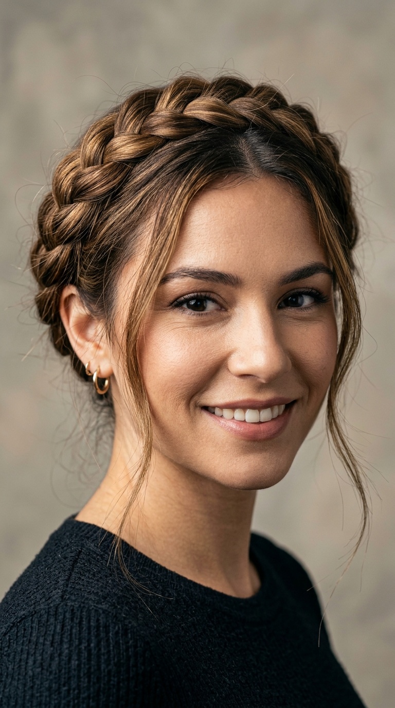 Crown Braid with Layered Flyaways