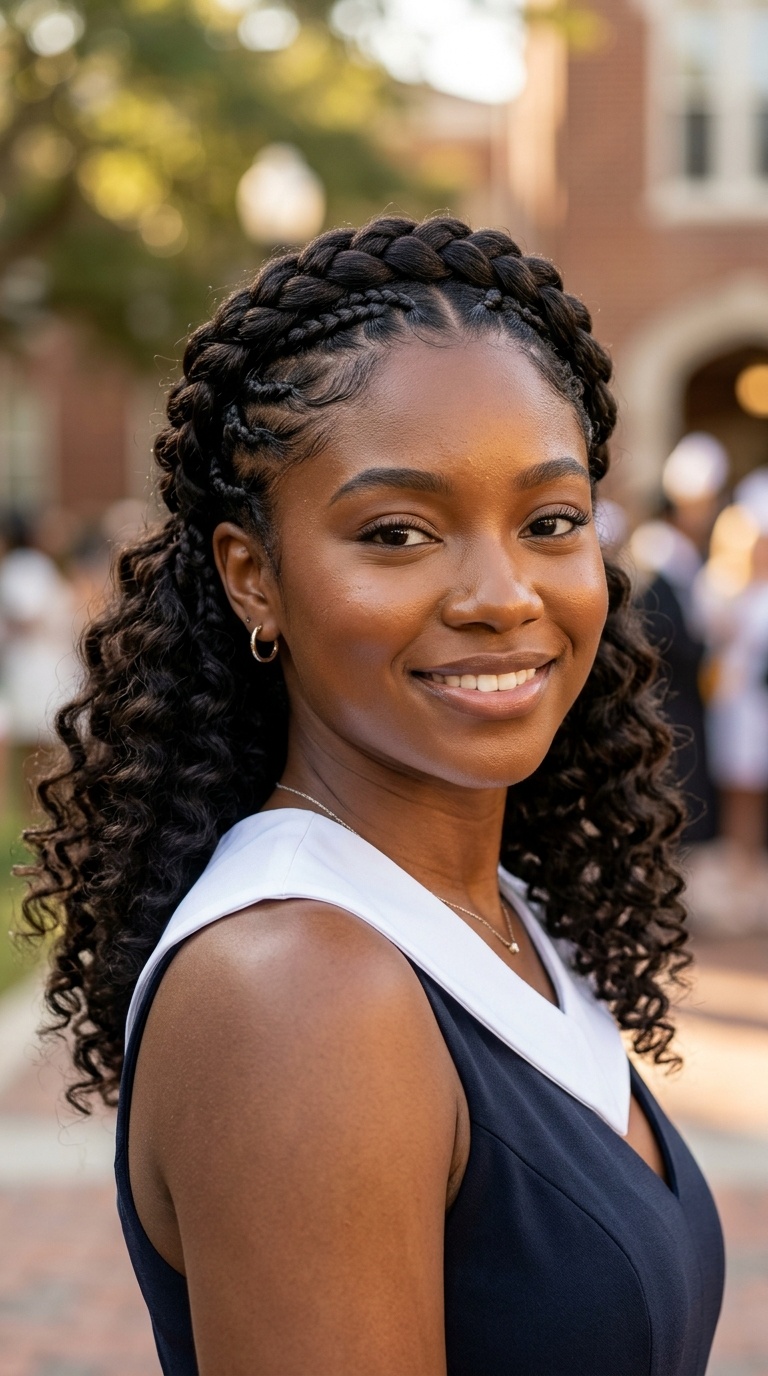 Crown Braid with Loose Curls in Back