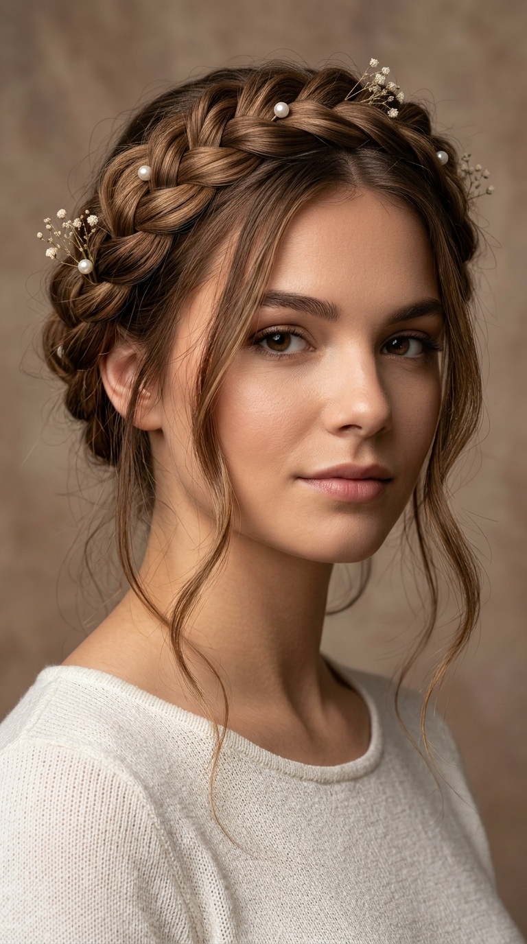 Crown Braid with Loose Tendrils