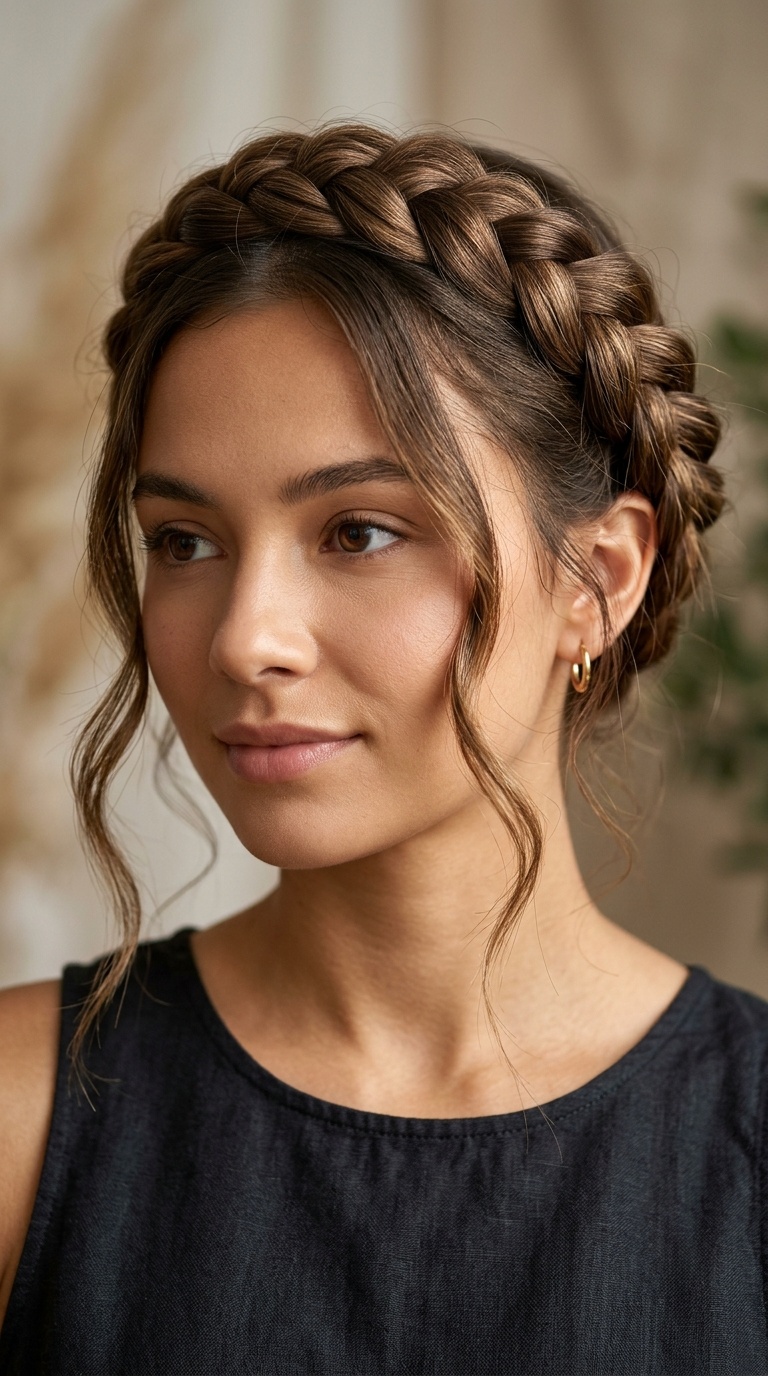 Crown Braid with Loose Tendrils