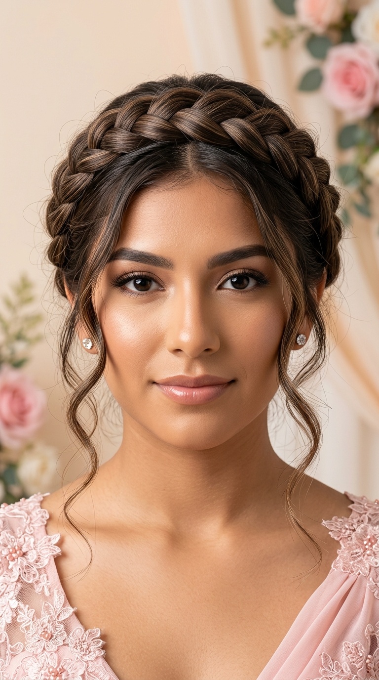 Crown Braid with Loose Tendrils
