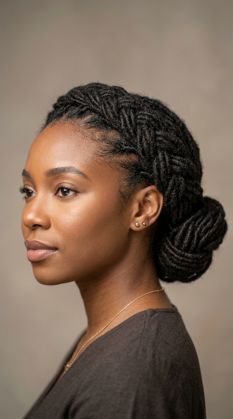 Crown Braid with Low Loc Bun