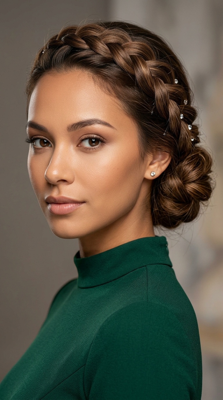 Crown Braid with Textured Low Chignon