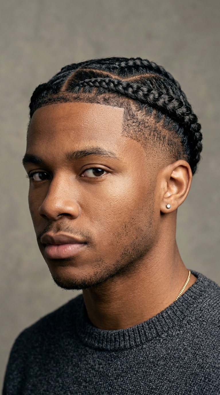 Crown Braids with Burst Fade