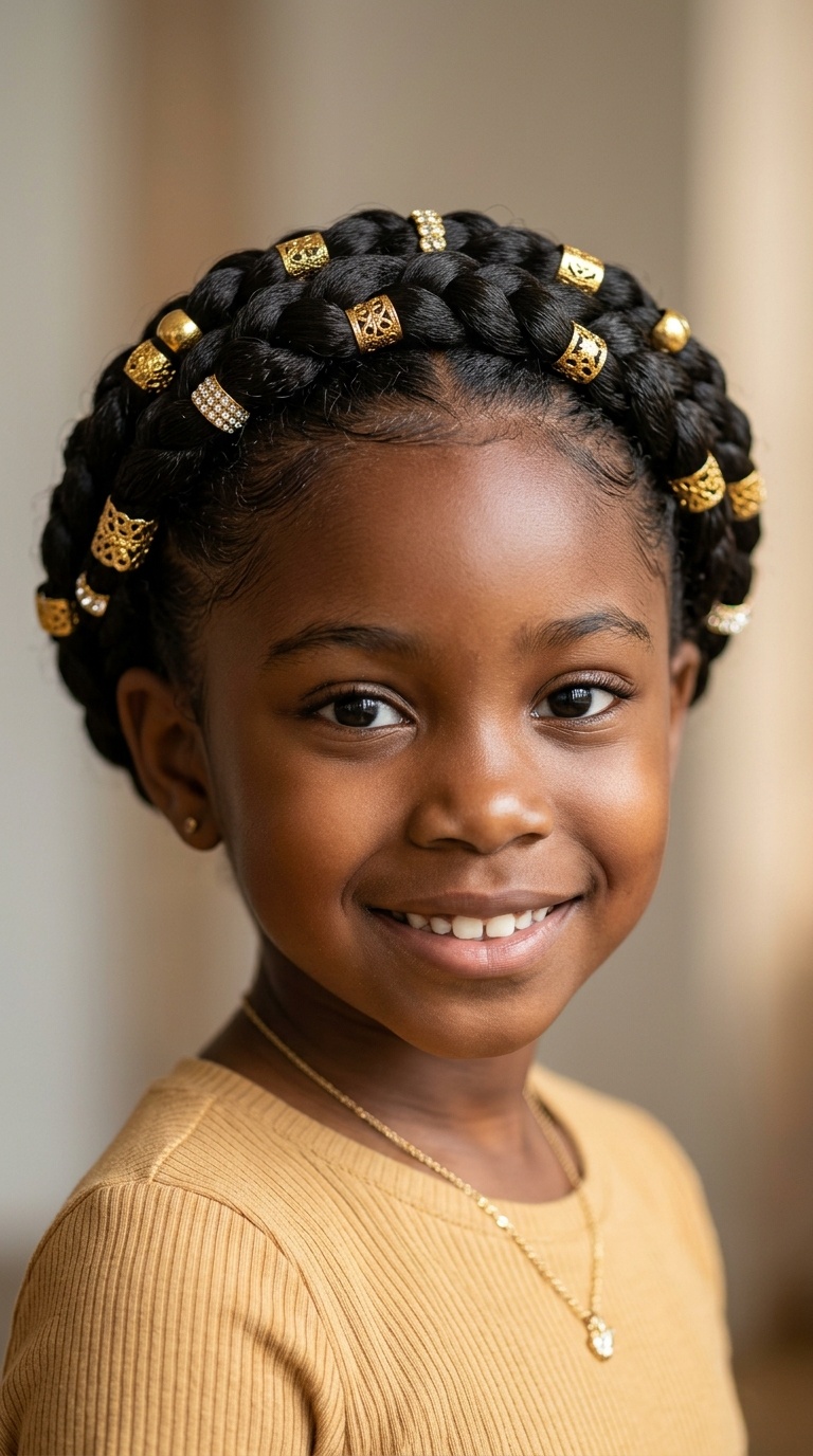 Crown Braids with Golden Beads