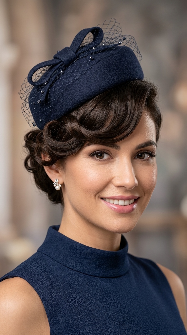 Curled Fringe with Pillbox
