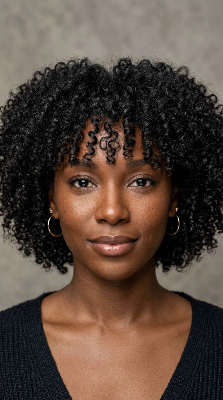 Curly Afro Bob with Bangs