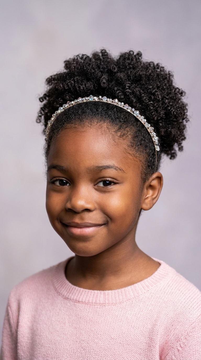 Curly Afro Puff with Sparkly Headband