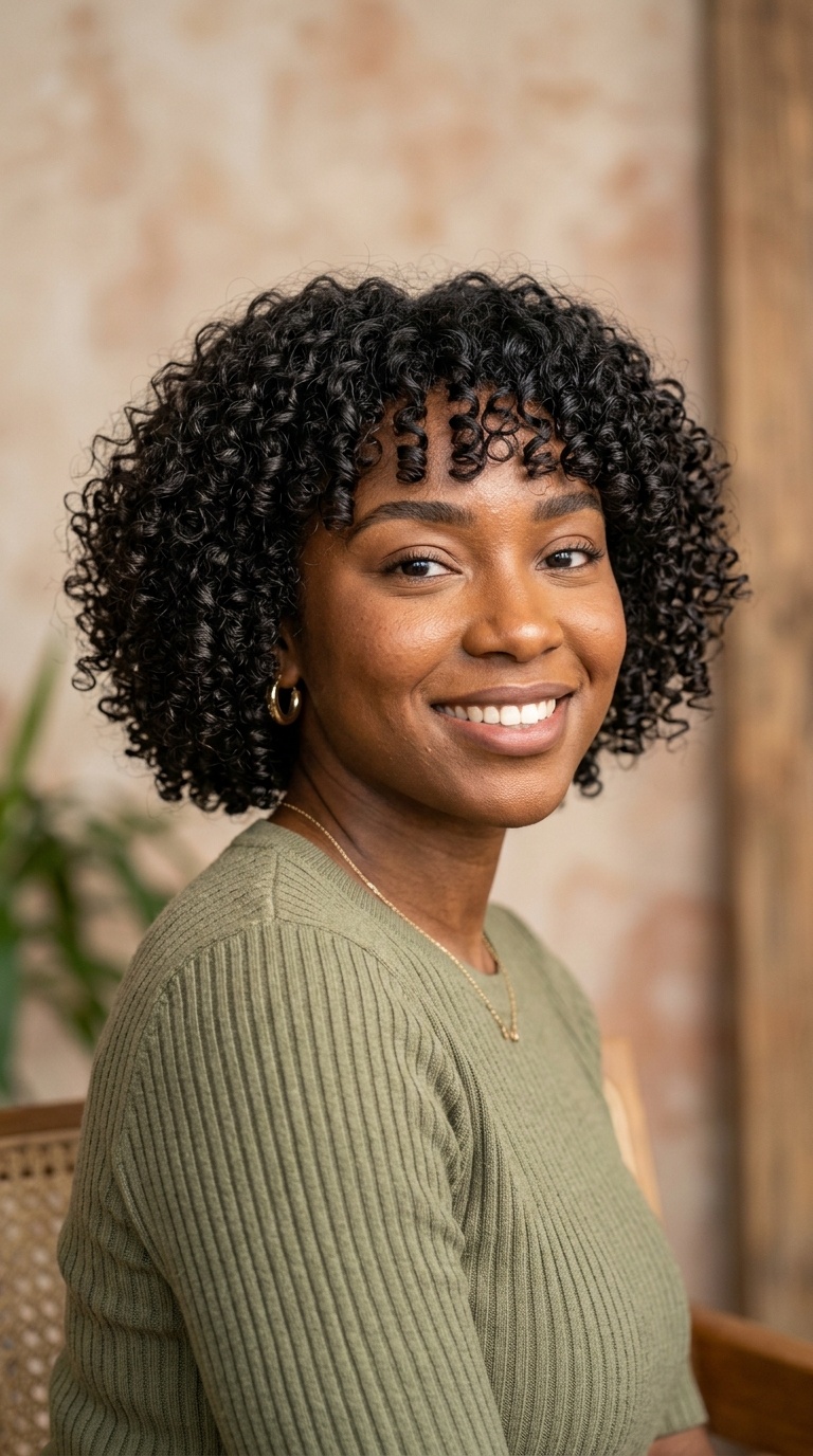 Curly Bob with Bangs
