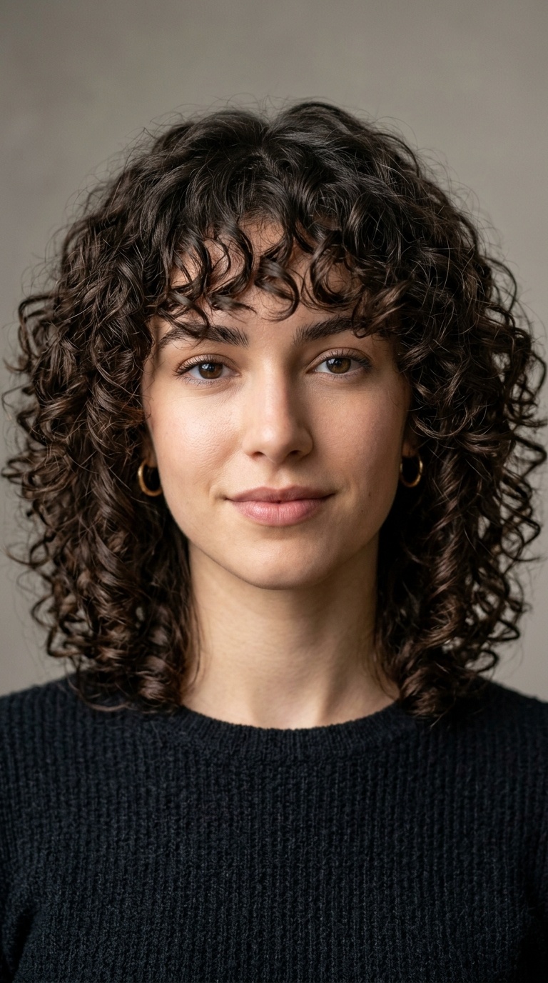 Curly Bob with Bottleneck Bangs