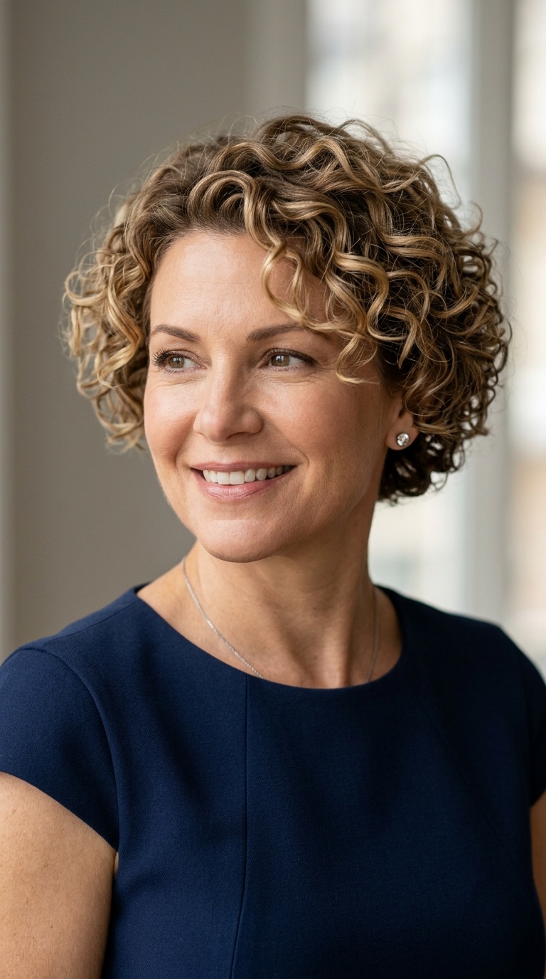 Curly Cropped Cut with Highlights