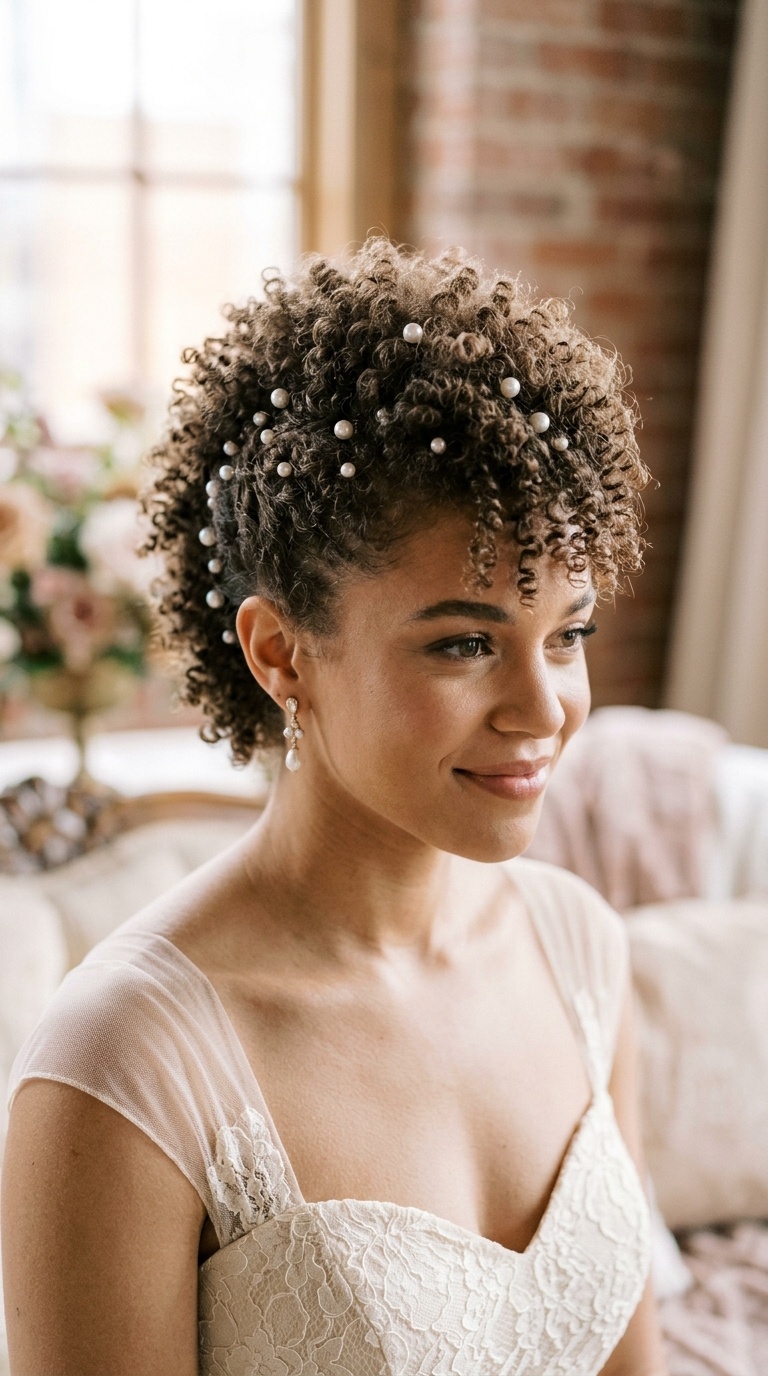 Curly Faux Hawk with Pearl Pins