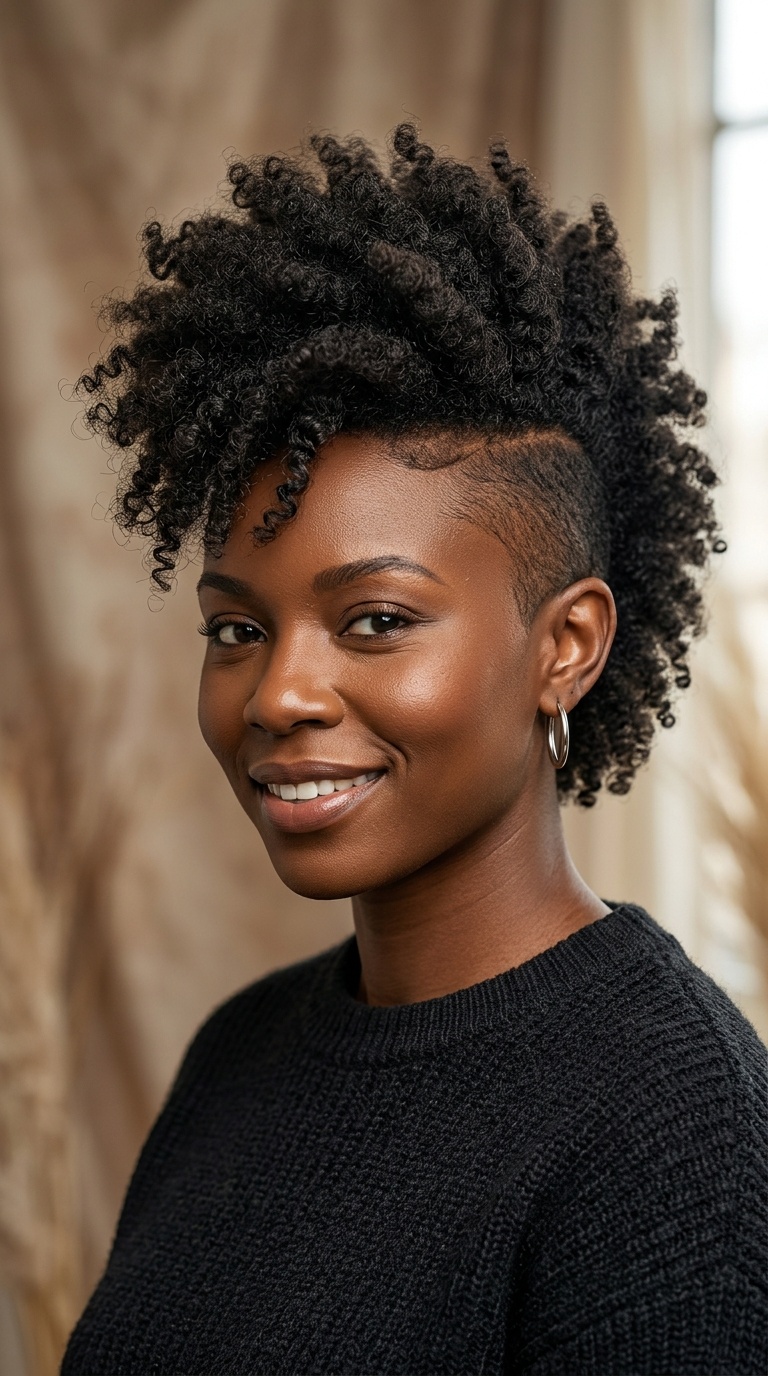 Curly Faux Hawk with Shaved Side