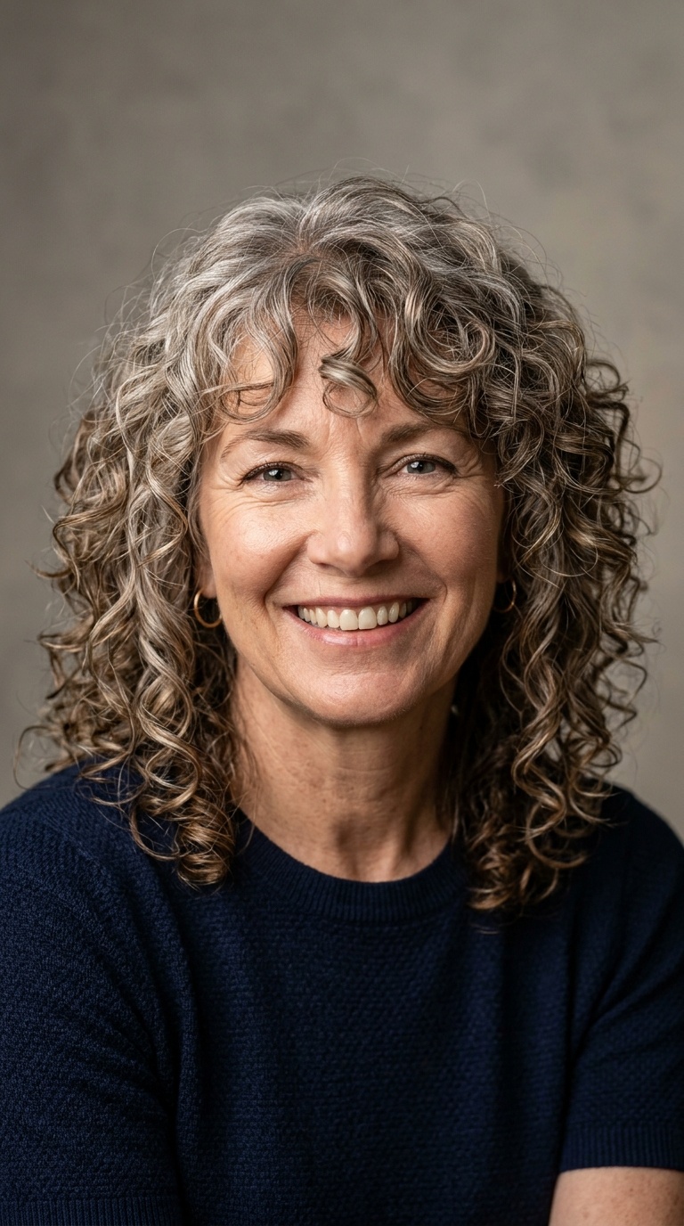 Curly Fringe with Mid-Length Layers