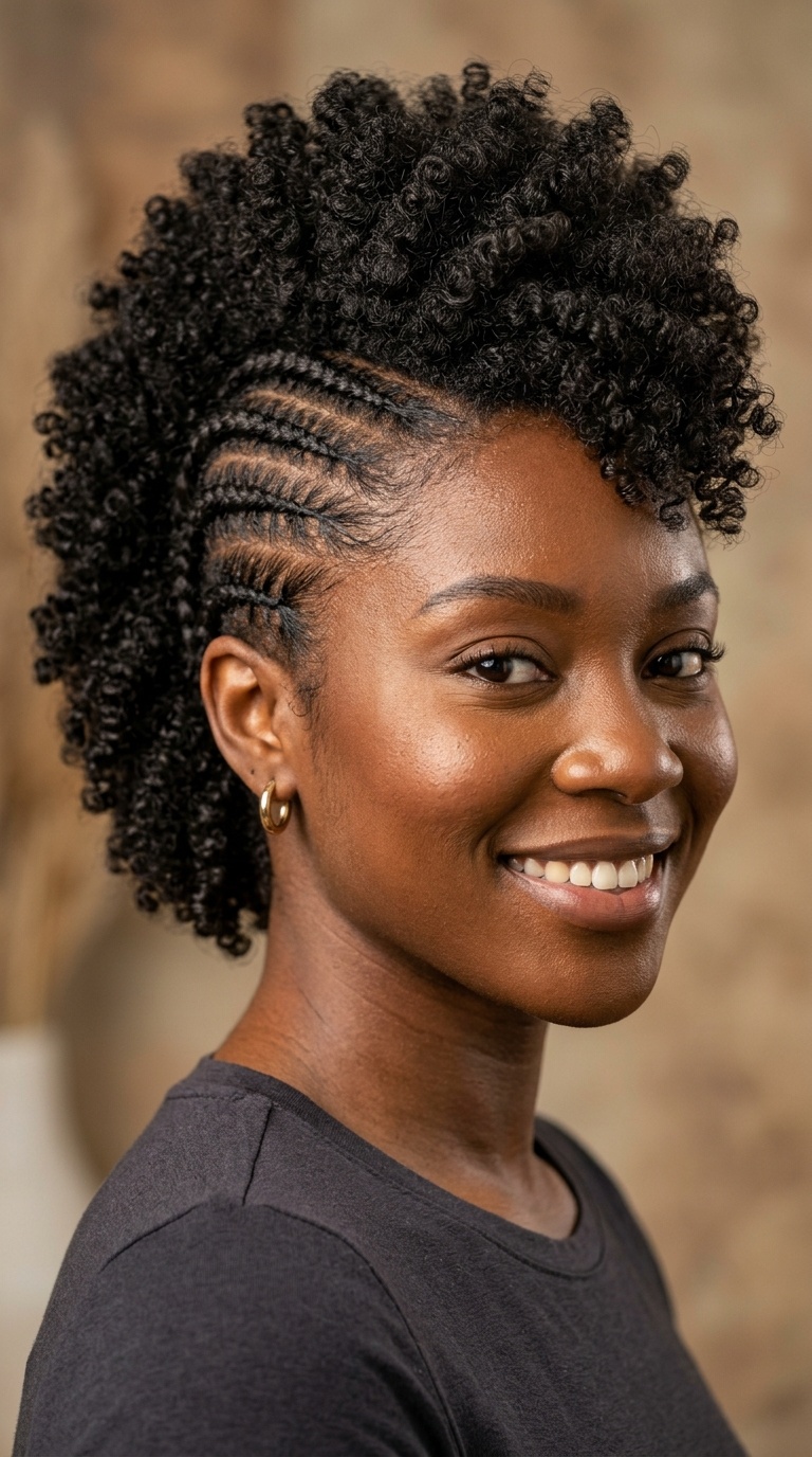 Curly Frohawk with Cornrow Sides