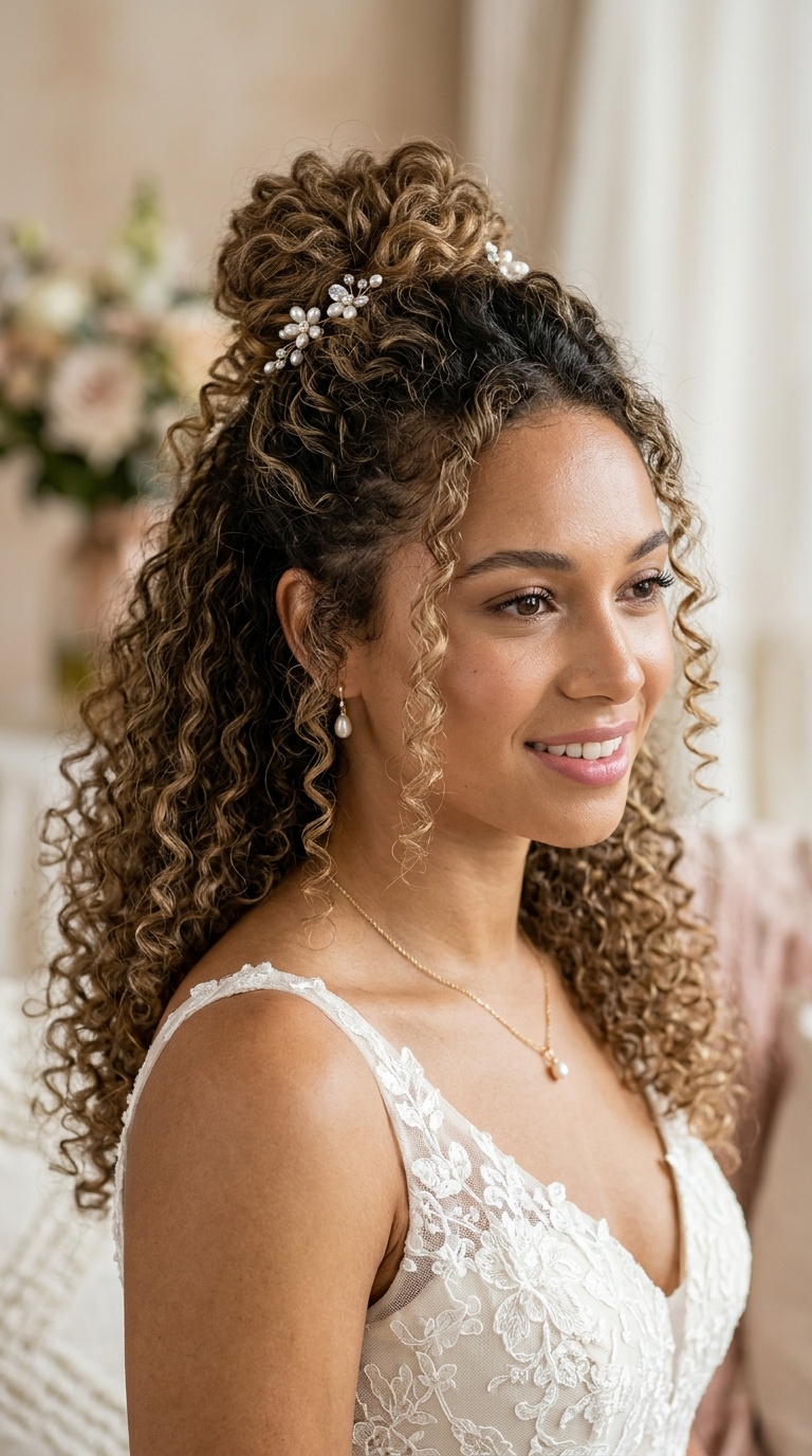 Curly Half-Up Half-Down Bun