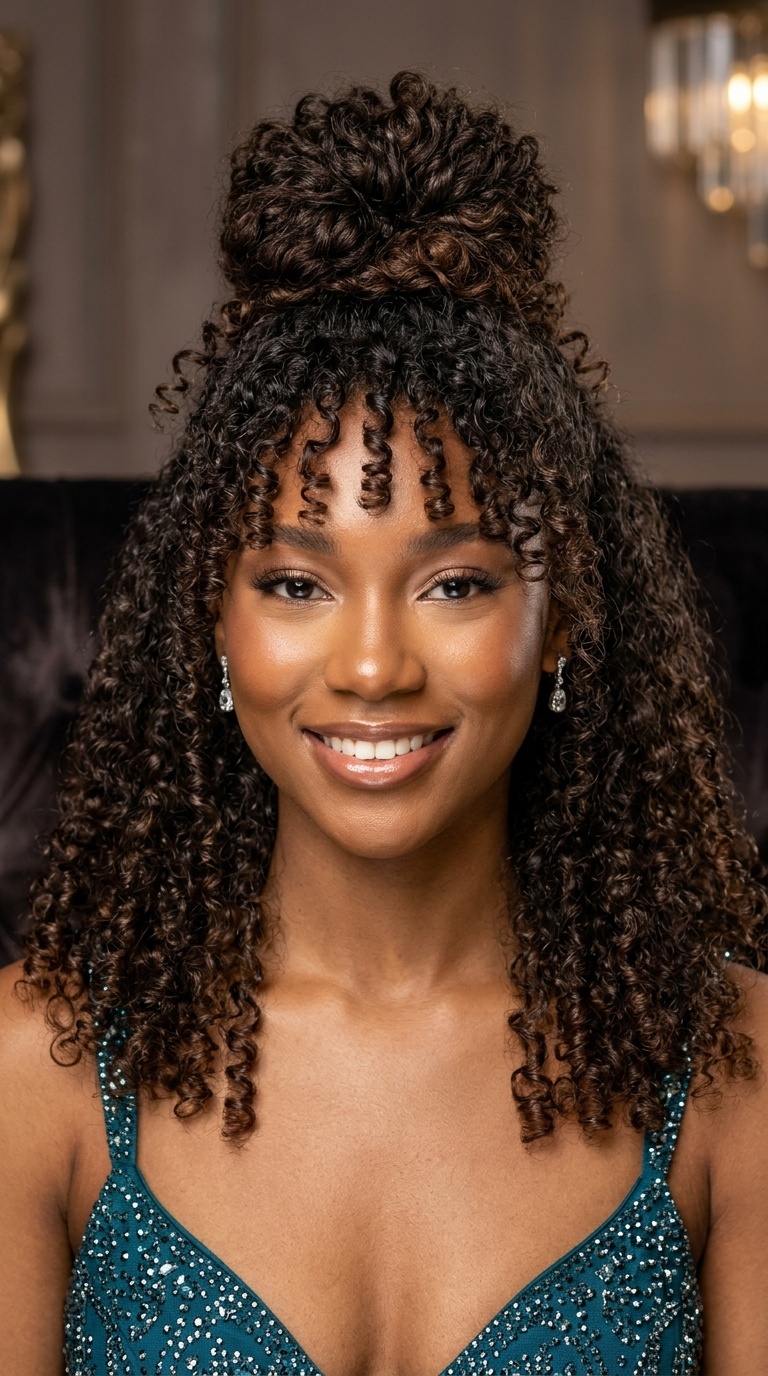 Curly Half-Up Top Knot