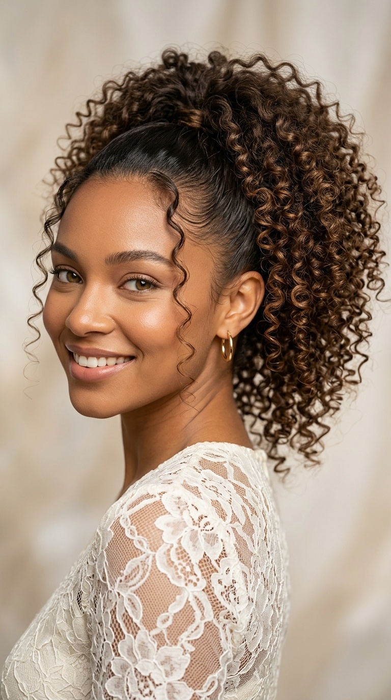 Curly High Ponytail with Volume
