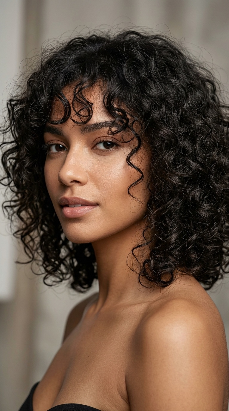 Curly Lob with Face-Framing Tendrils