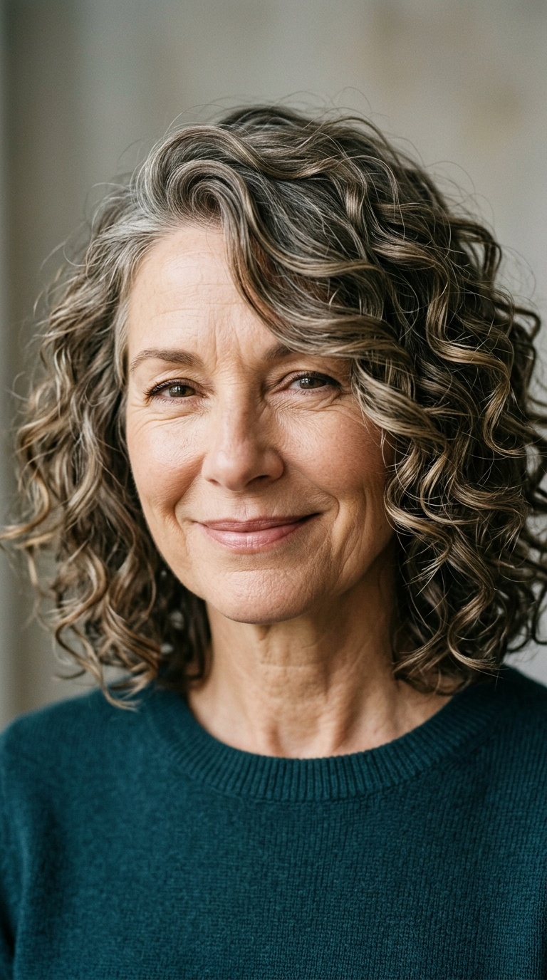 Curly Lob with Side Part