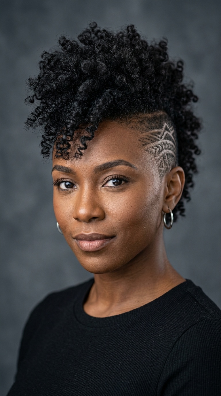 Curly Mohawk with Tribal Etchings