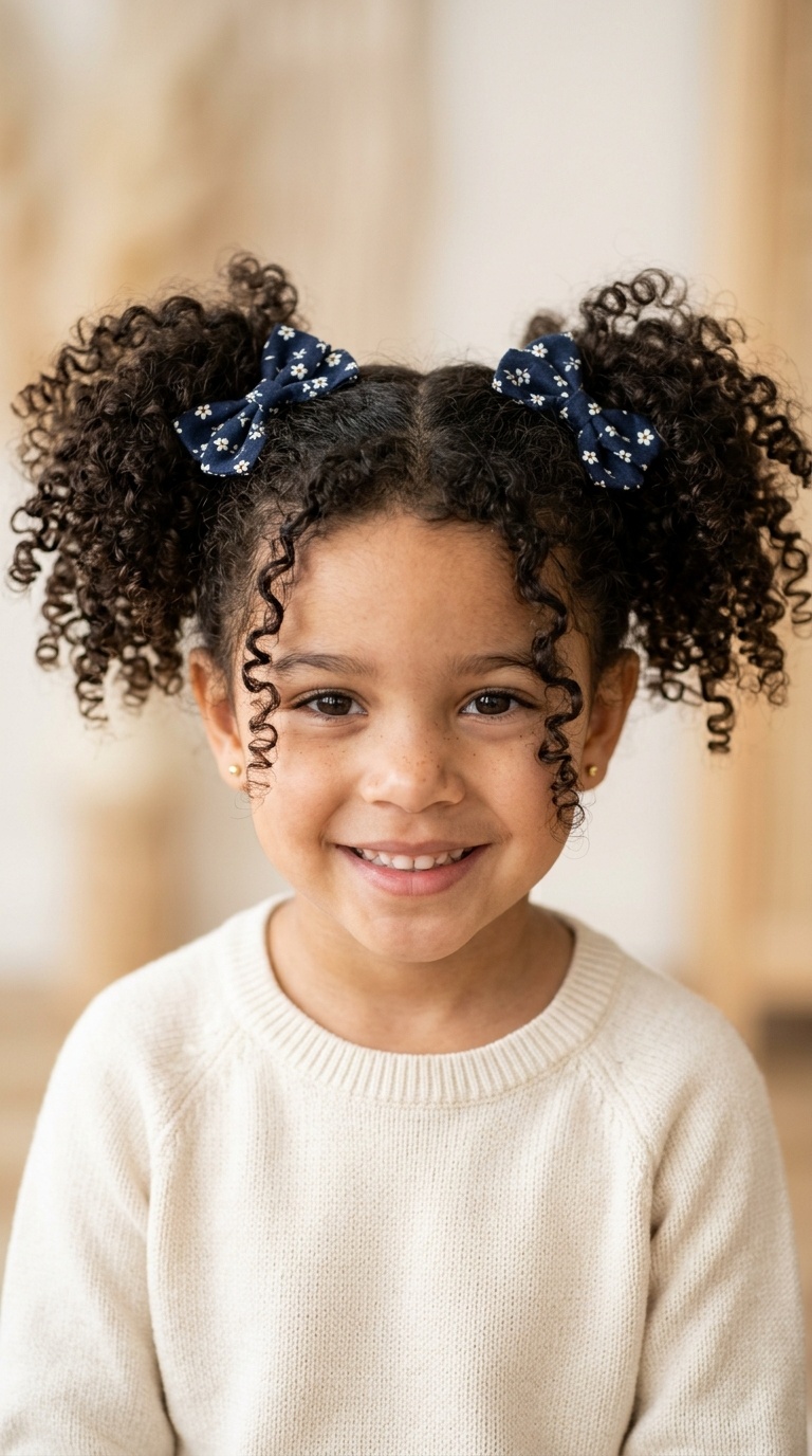 Curly Pigtails with Decorative Bows