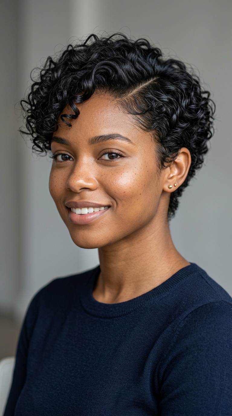 Curly Pixie with Deep Side Part