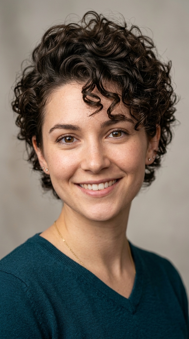 Curly Pixie with Top Volume