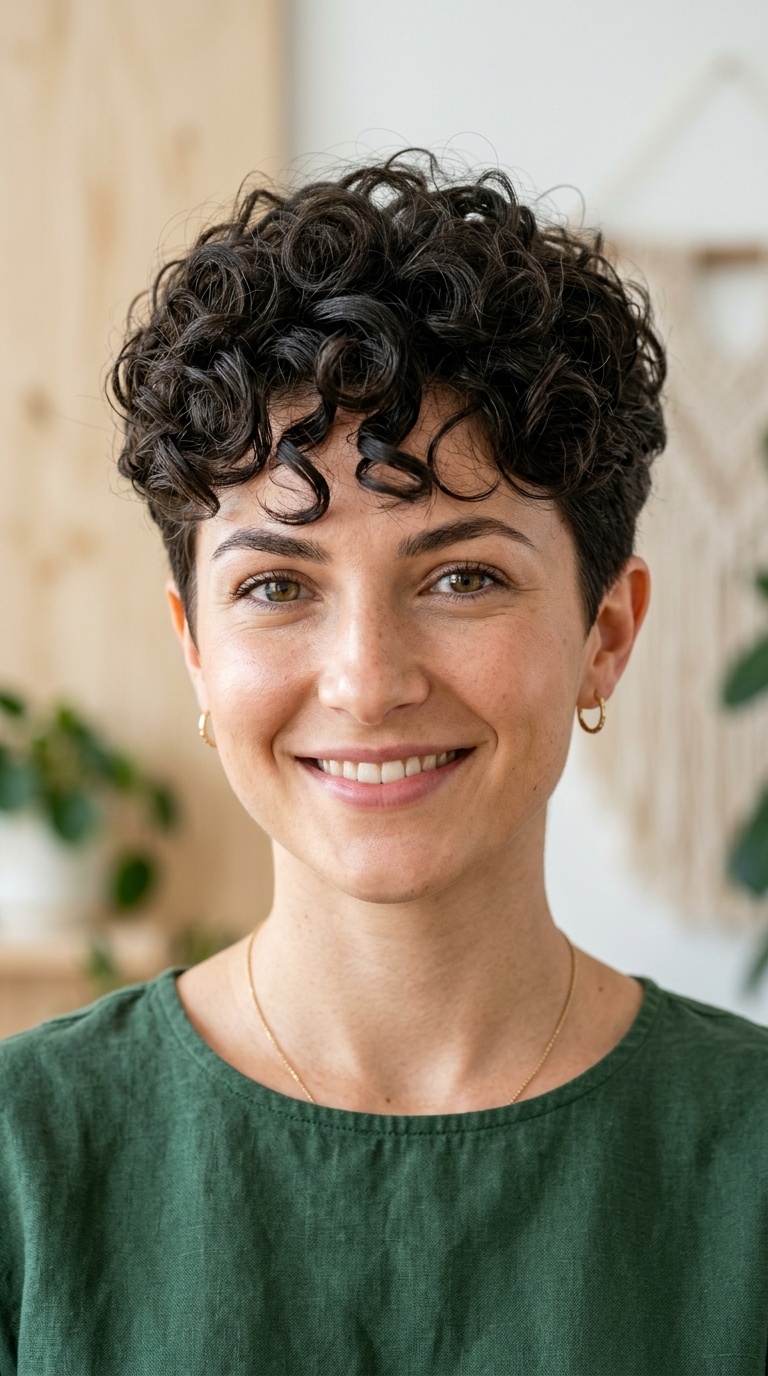 Curly Pixie with Volume on Top