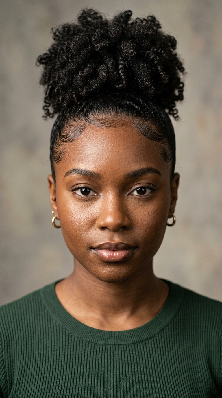 Curly Puff Bun with Slicked Edges