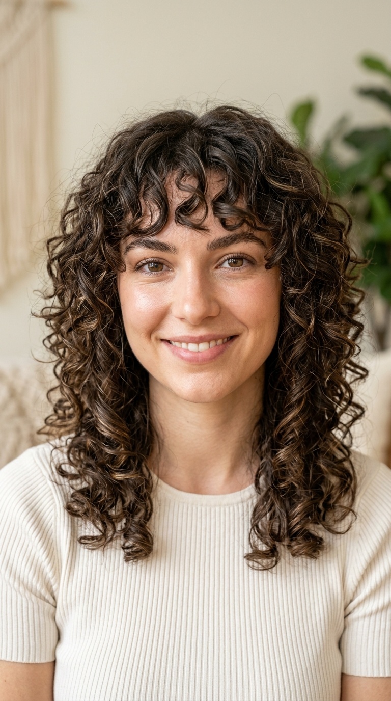 Curly Shag with Curtain Bangs