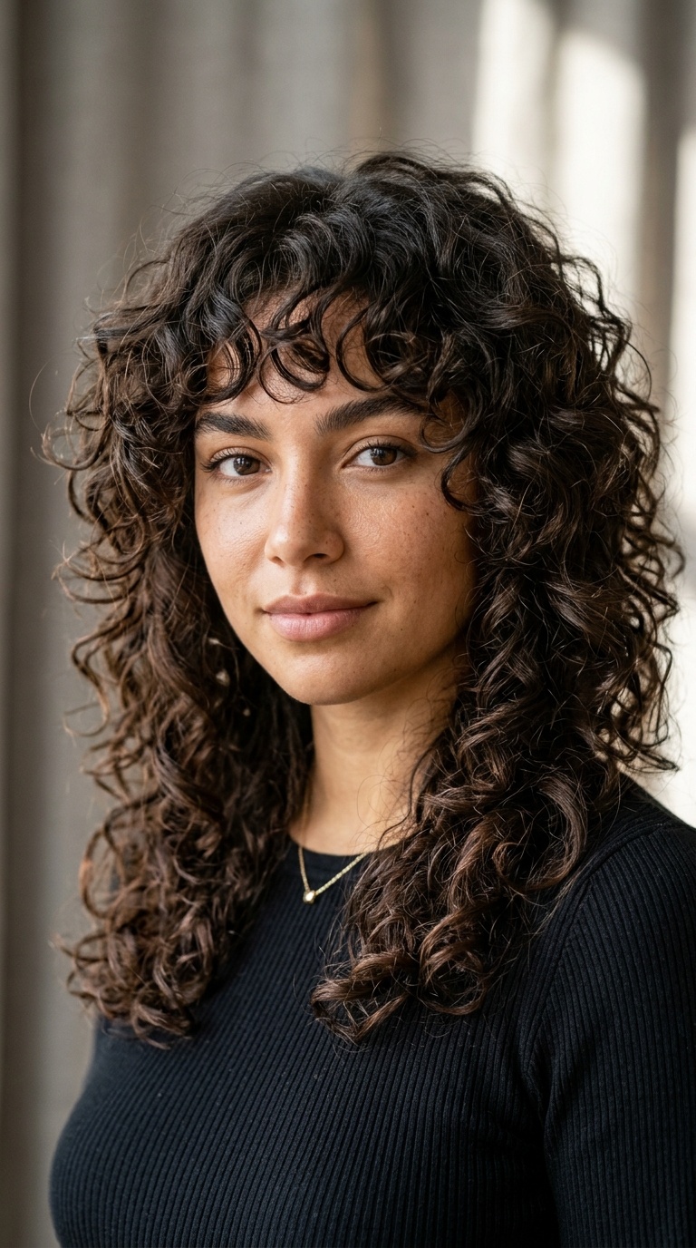 Curly Shag with Curtain Bangs