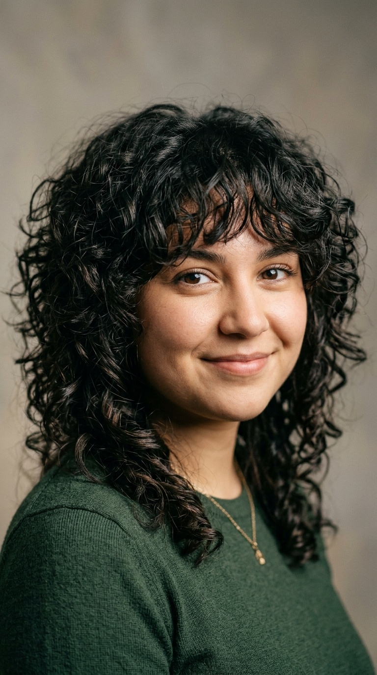 Curly Shag with Curtain Bangs