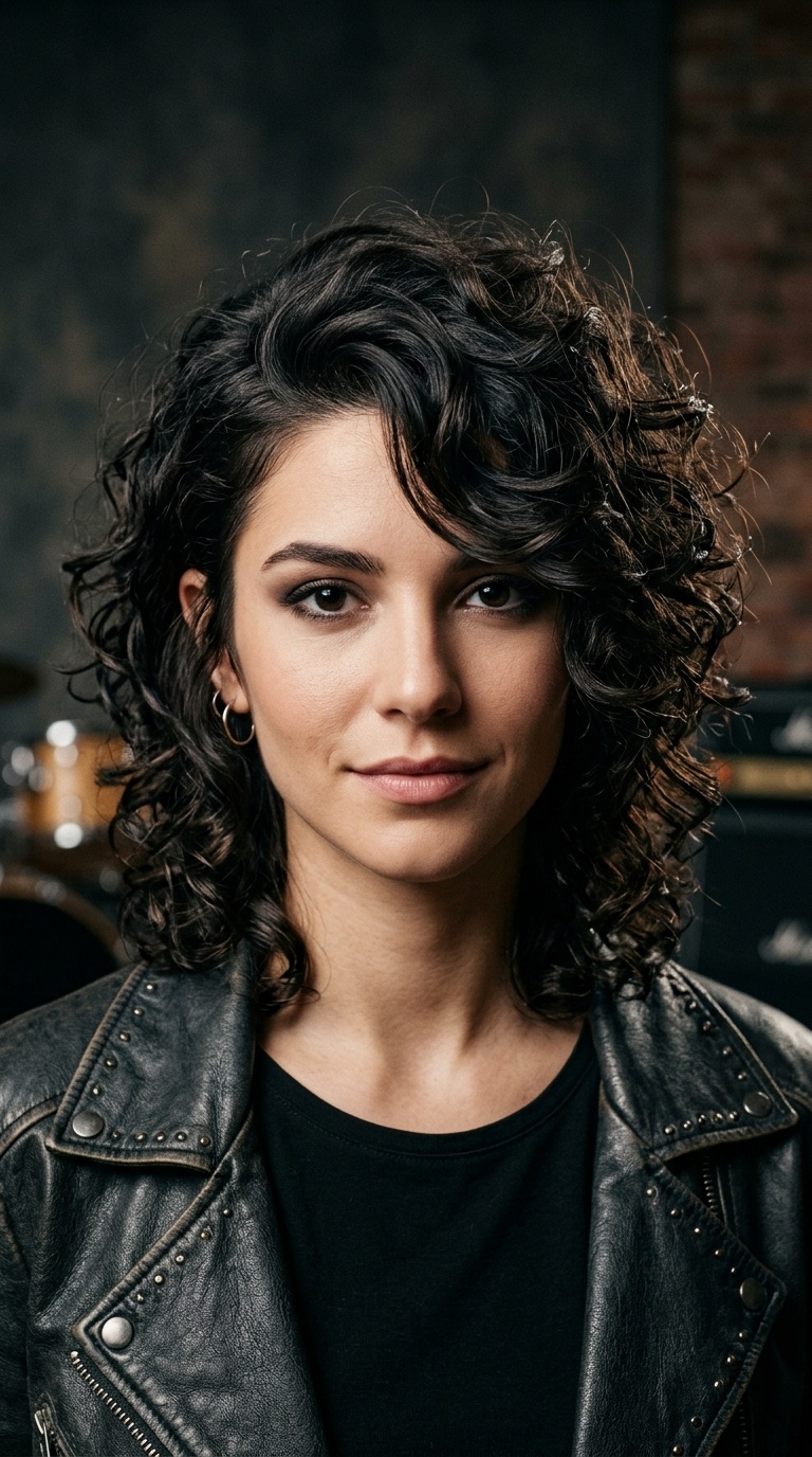 Curly Shag with Deep Side Part