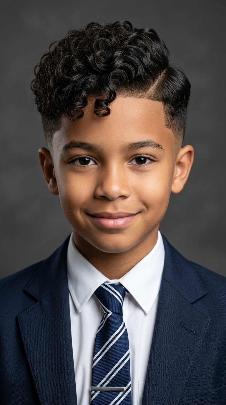 Curly Side Part with Taper