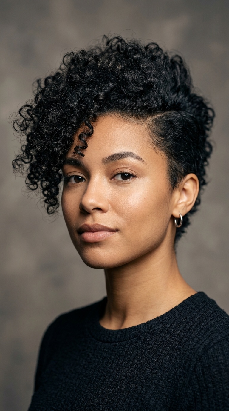 Curly Side-Swept Mohawkish Style