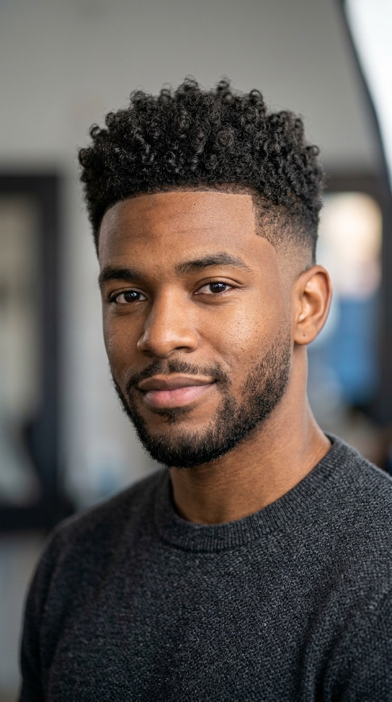 Curly Top with Drop Fade