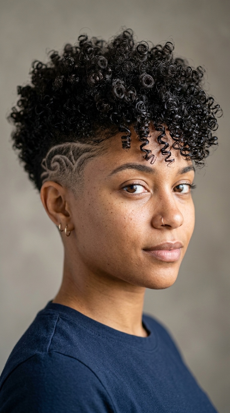 Curly Undercut with Designs