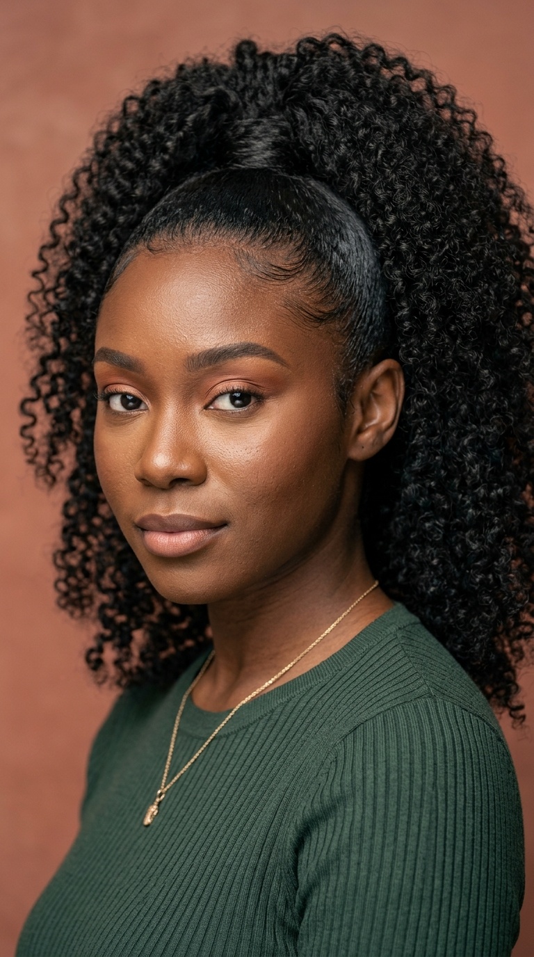 Curly Weave High Pony with Leave-Out