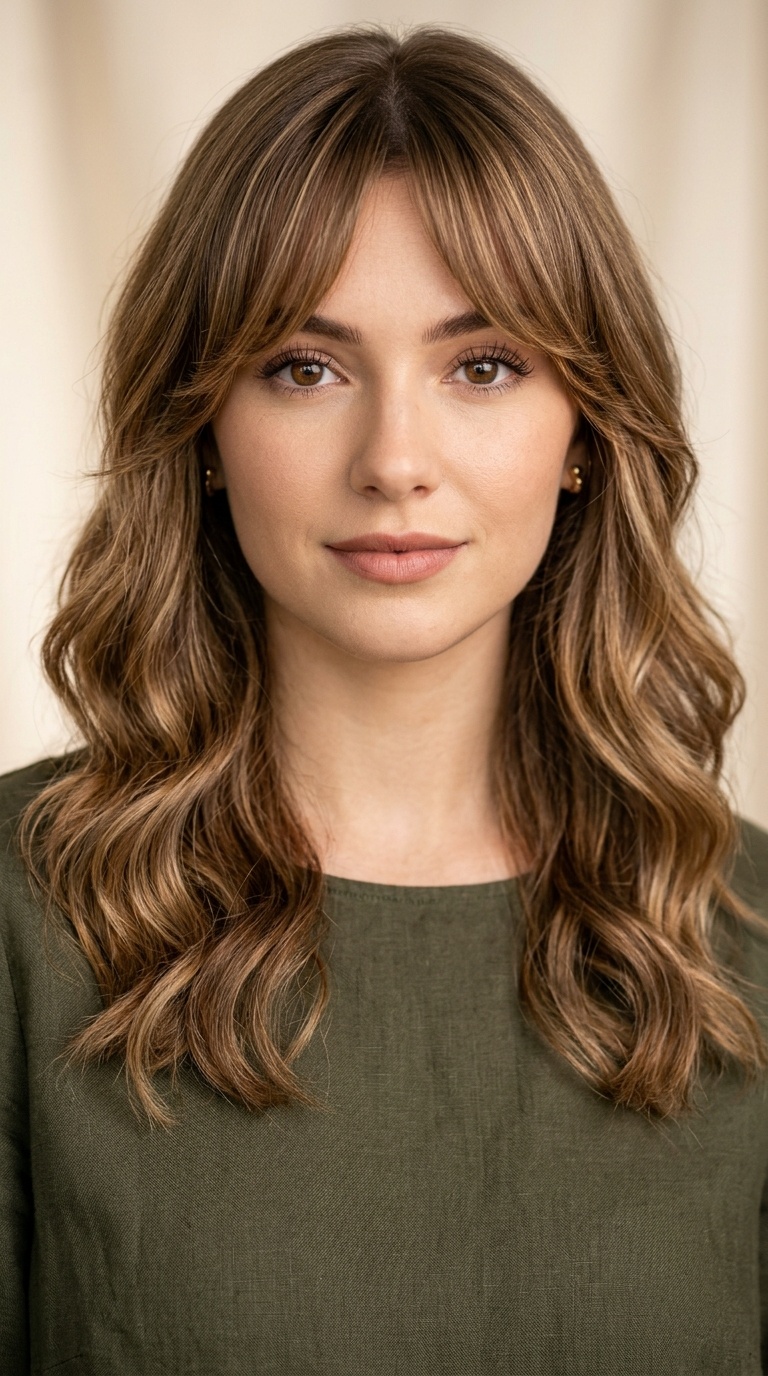 Curtain Bangs with Mid-Length Waves