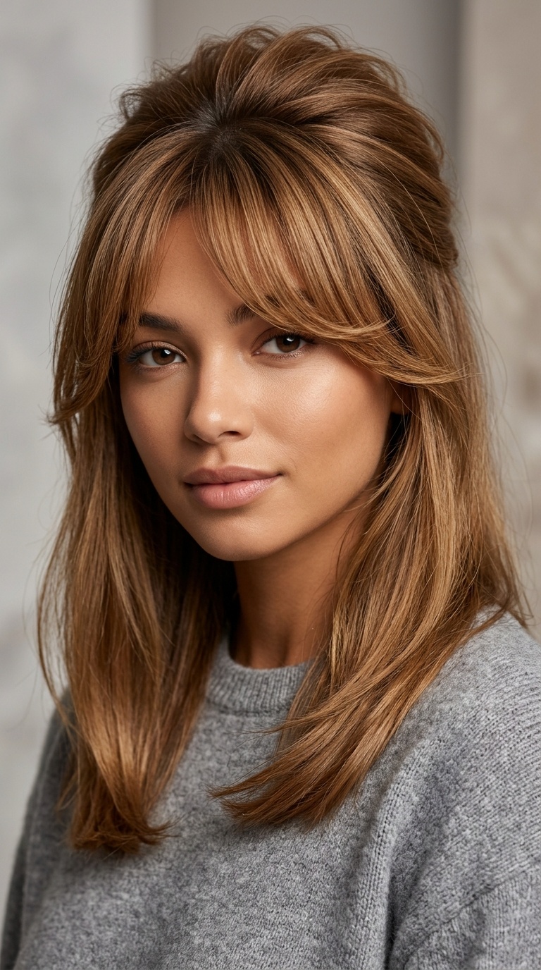 Curtain Bangs with Teased Roots