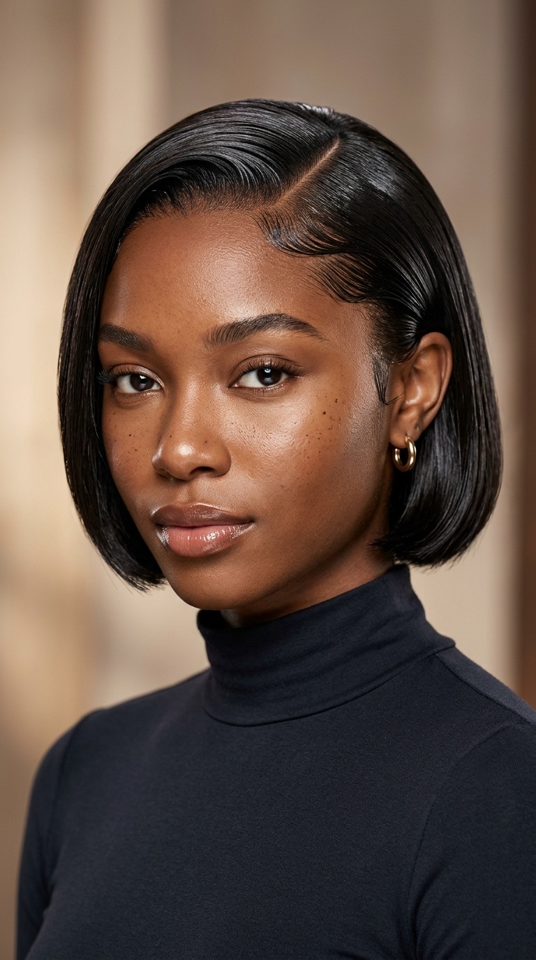 Curved Part Wet-Look Bob