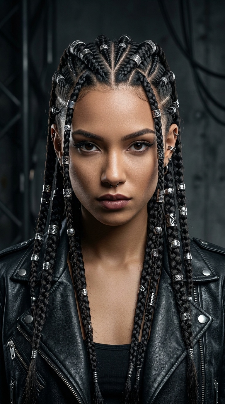 Cyberpunk Braids with Metallic Rings