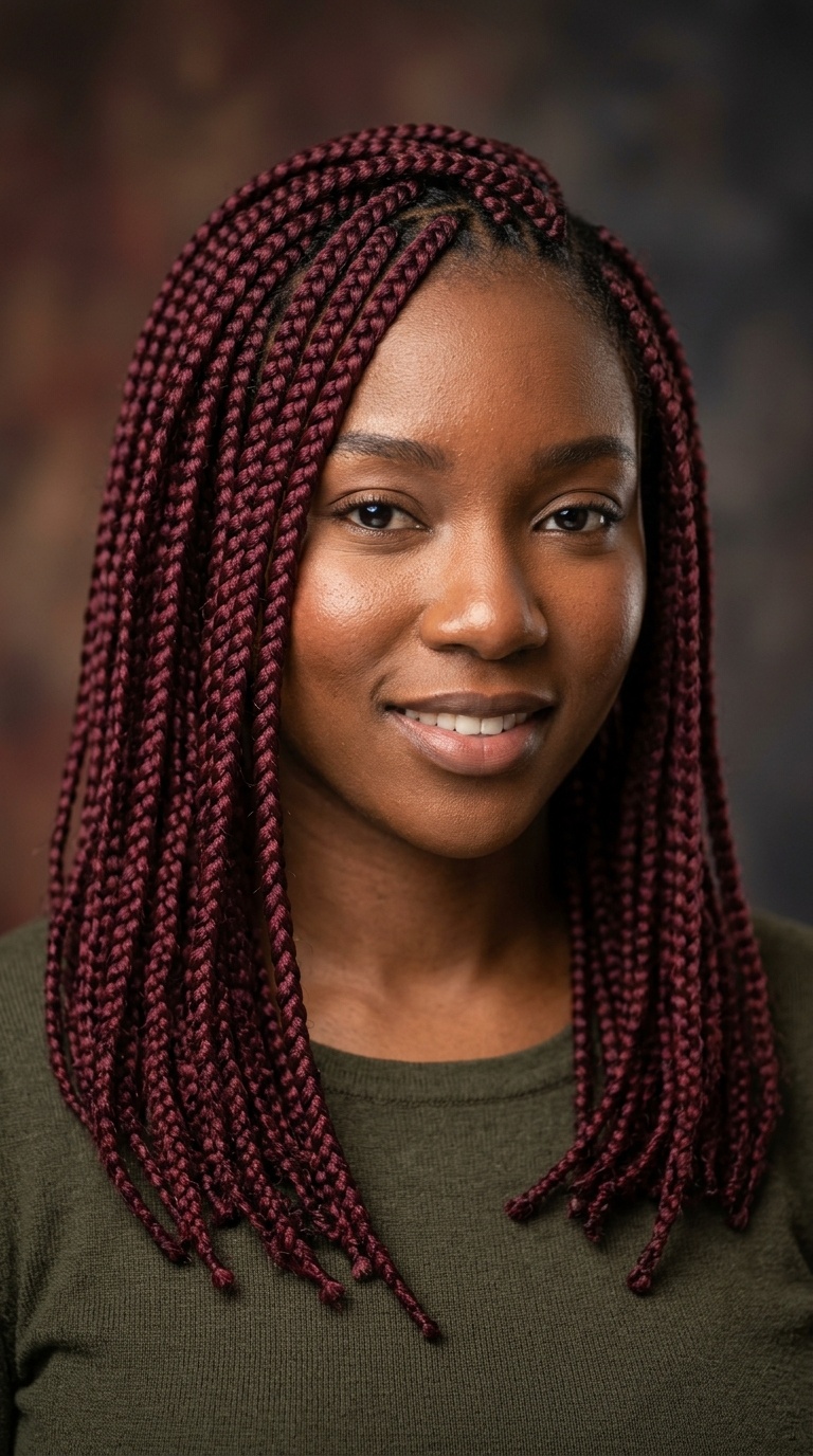 Deep Burgundy Mid-Length Braids