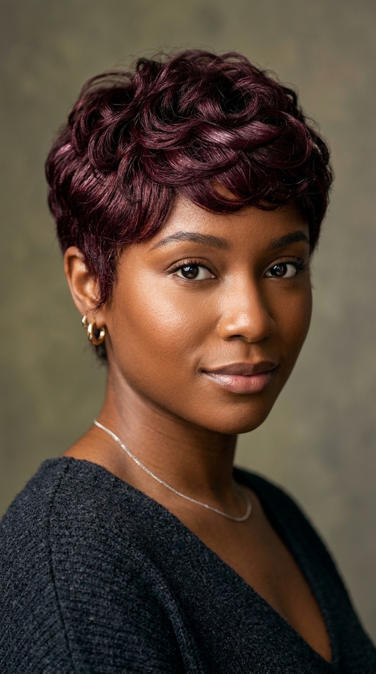 Deep Burgundy Pixie Cut