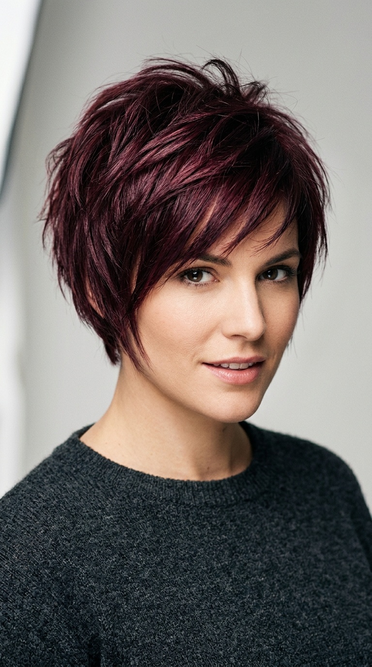Deep Burgundy Spiky Bob-Pixie Hybrid