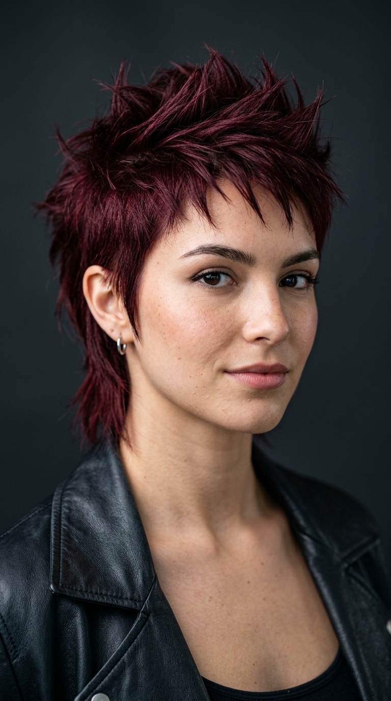 Deep Burgundy Spiky Mullet