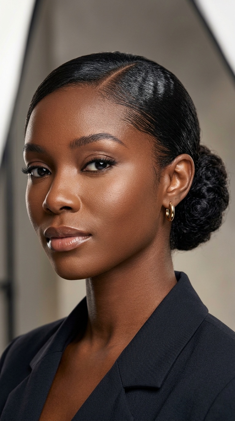 Deep Parted Sleek Bun