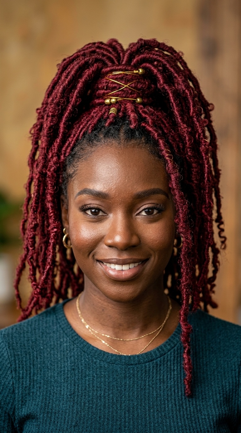 Deep Red Distressed Loc Ponytail