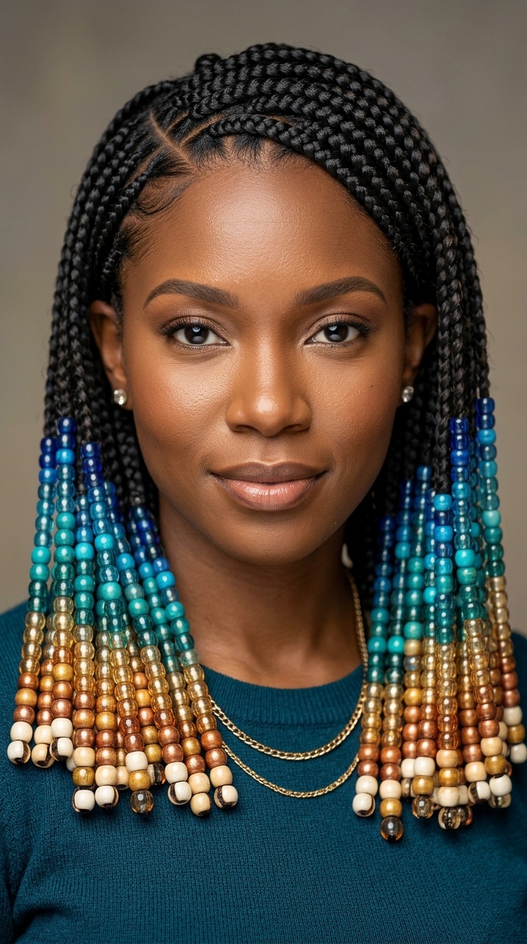 Deep Side-Part Braids with Gradient Beads